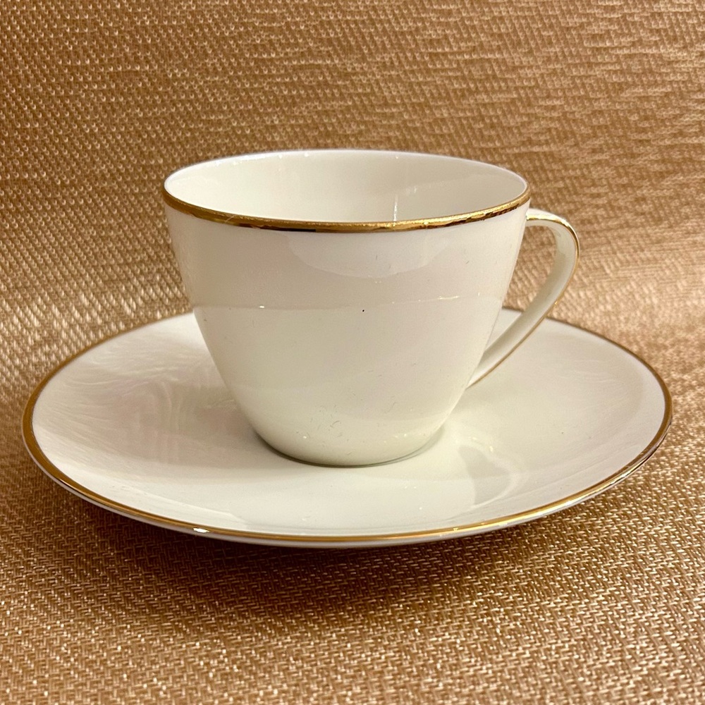 Vintage Johann Haviland set of 6 Beige with Gold trim Cups and Saucers, Bridal,